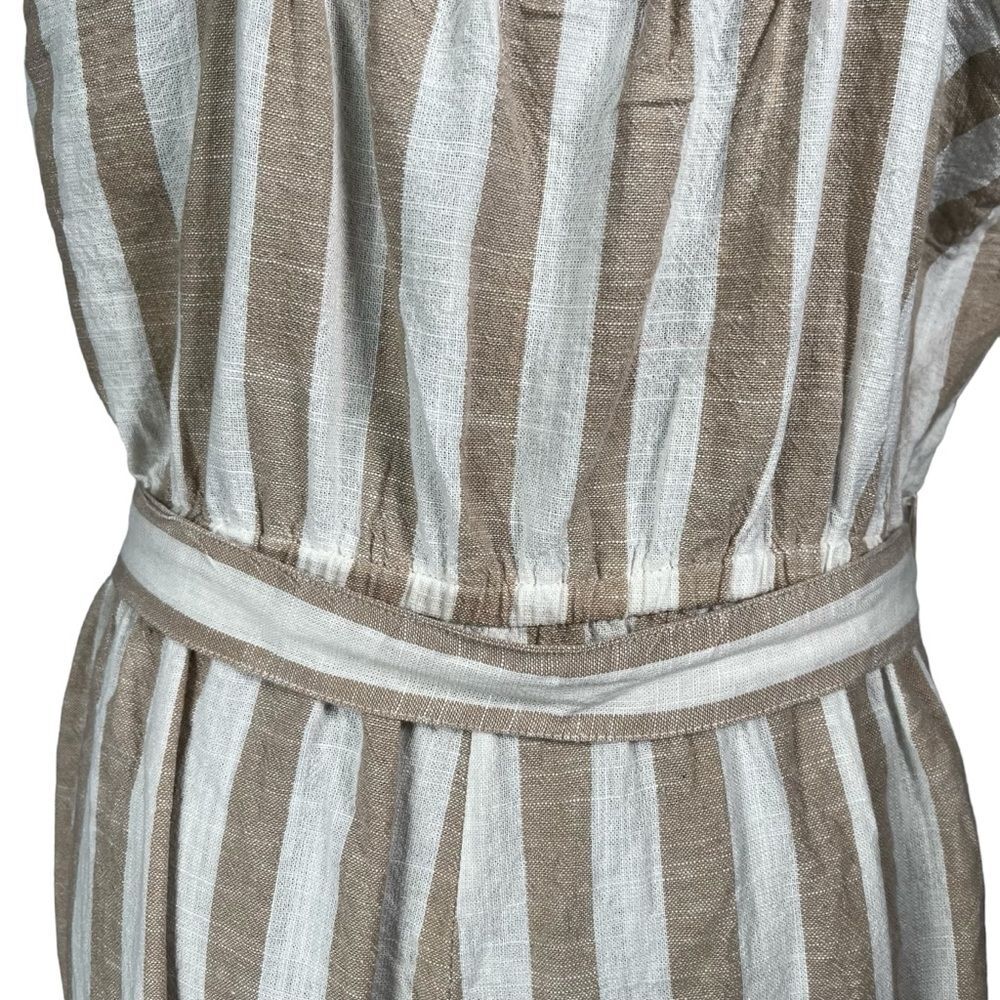 Kensie White Tan Stripe Jumpsuit Cotton Linen Spaghetti Strap Wide Leg Cropped - Picture 11 of 16